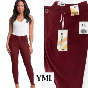 NWT Boutique YMI Hyperstretch Skinny Pants. Burgundy Wine Red Stretch. Size L.